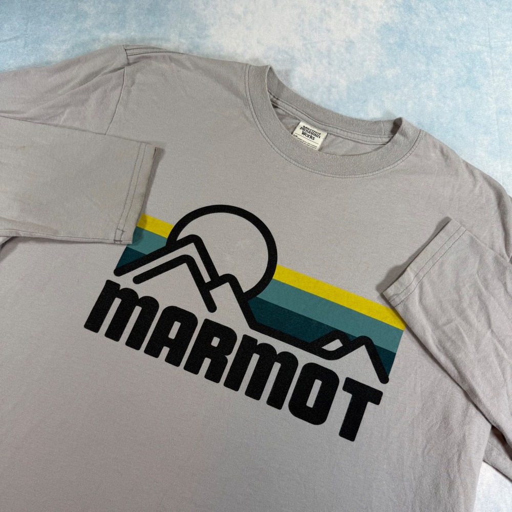 Marmot Long Sleeve Shirt Mens Large Grey Good Graphic Mountain Tee